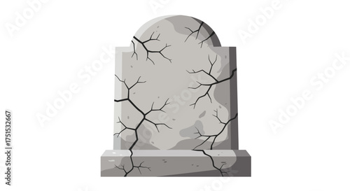 Cracked gray tombstone with rounded top and rectangular base, cartoon style.