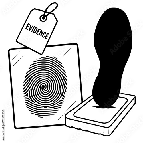 Forensic evidence fingerprint and footprint illustration