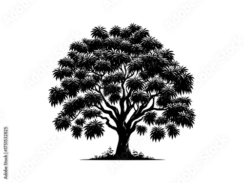 Majestic silhouette tree with lush foliage artistic sketch botanical nature element