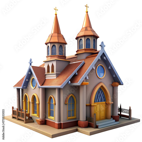 Wallpaper Mural 3d charming church building with twin spires isolated on transparent background Torontodigital.ca
