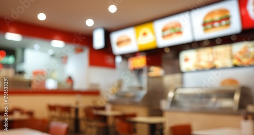 Blurred Background of Fast Food Restaurant Interior with Order Counter