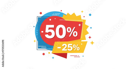 Promotional sale discount sticker with 50 and 25 off perfect for advertising and promotion