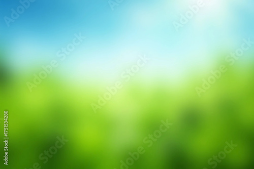 World Environment Day concept: Abstract blurred beautiful green and blue sky background. 3d rendering.