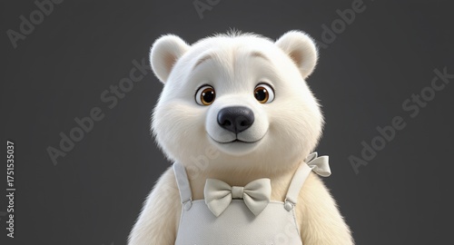 Adorable Cartoon Polar Bear Cub Smiling with Bow Tie and Suspenders