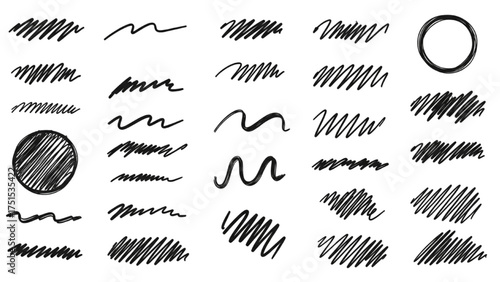 Collection of Hand-Drawn Scribble Brush Strokes and Circle Elements for Design