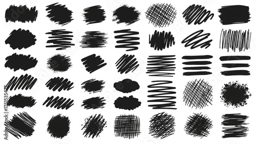 Versatile Collection of Hand-Drawn Black Ink Strokes, Scribbles, and Grunge Textures for Creative Graphic Design Elements