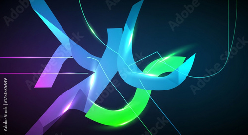 Abstract 3d shapes with glowing lines on a dark background, creating a futuristic and visually striking design element for various applications
