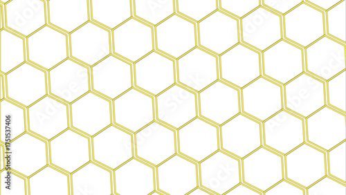 Bright, seamless white honeycomb pattern with vibrant lemon yellow outlines. Clean, abstract, and high-key graphic background.