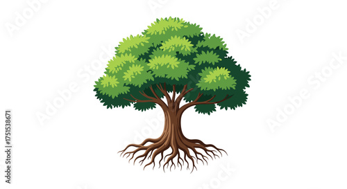 A pixel art rendering of a lush green tree with strong exposed roots, symbolizing growth and stability.