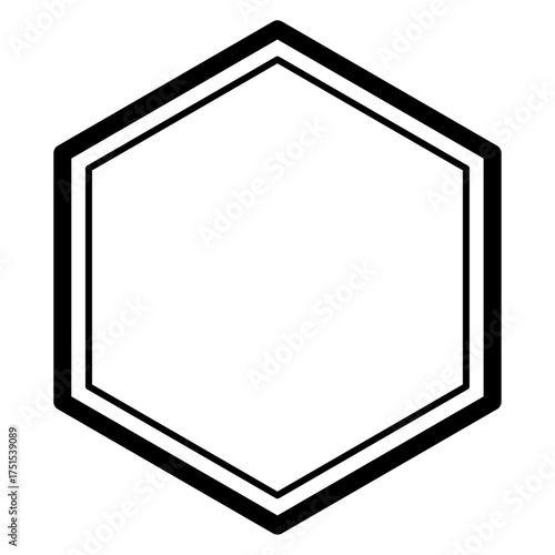 シンプルな六角形の二重枠・フレーム（黒・角丸）016