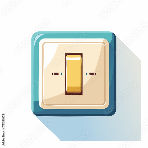 A stylized cartoon illustration of a single yellow electrical light switch on a blue wall plate.