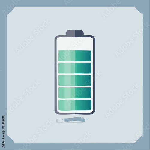 A flat design vector illustration of a fully charged green battery power indicator icon.