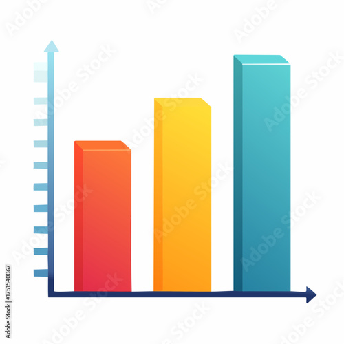 A colorful bar chart with three rising columns representing statistical growth and data analysis.