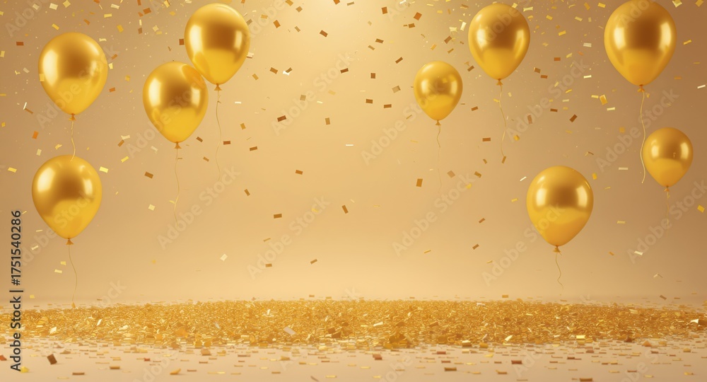 Fototapeta premium Golden Celebration Balloons and Confetti Background