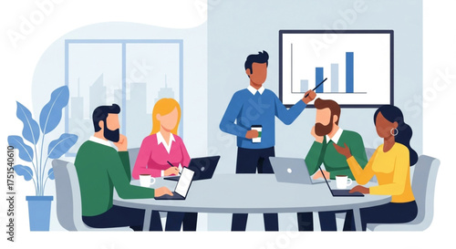 Wallpaper Mural A diverse group of business professionals are collaborating around a conference table, discussing data and strategies for success in a modern office setting Torontodigital.ca