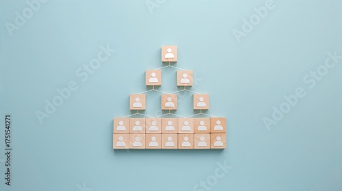 a visual representation of an organization structure, a concept of the hierarchical layers of a company