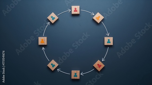 A visual representation of a circular process, demonstrating teamwork, and business process