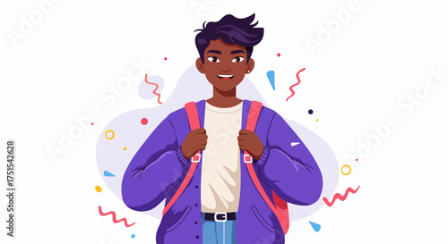 Smiling diverse male youth with backpack, representing education, learning, and modern student life.