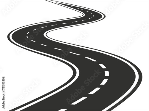 stylized 3D vector illustration of a curved asphalt road.