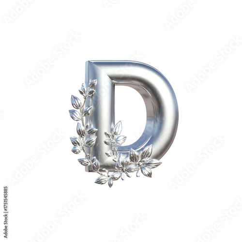 Elegant Silver Letter D with Floral Adornment for Personalized Design Projects