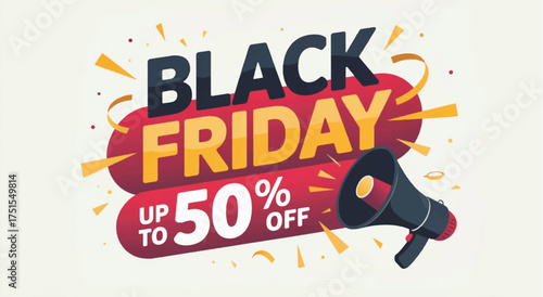 black friday sale banner with megaphone and discount announcement