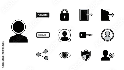 User Authentication & Security Icons Password, Login, and Account Management
