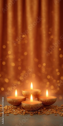 Premium Diwali Festival Background with Traditional Golden Decor and Warm Lighting for Authentic Family Marketing and Social Media Campaigns