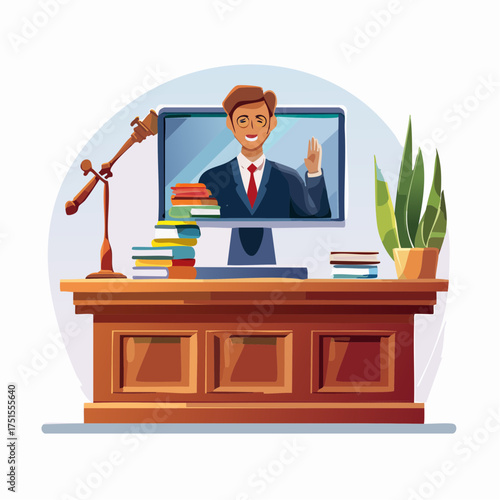 Online Law A Lawyer Delivering Legal Advice Via Video Conference