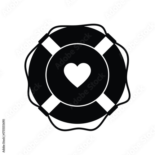 Black and white life preserver with heart symbol ring