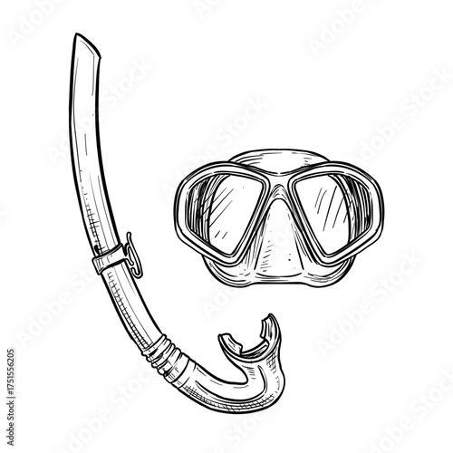 scuba diving set equipment vector hand drawn illustration