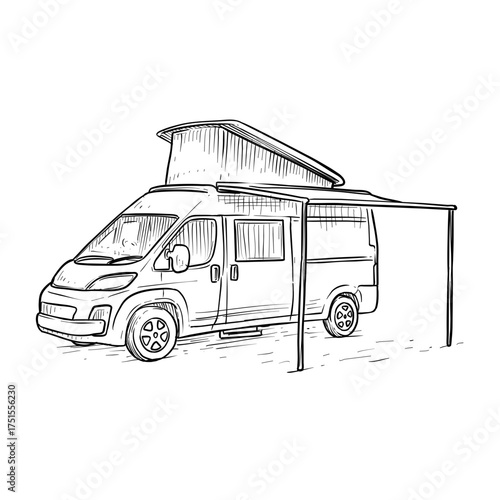 camping caravan vector hand drawn illustration