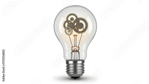 Brilliant idea with intricate gears inside illuminated lightbulb symbolizing innovation and complex thought processes