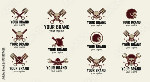 Edgy Motorcycle Club Logos - Skull and Pistons Designs.