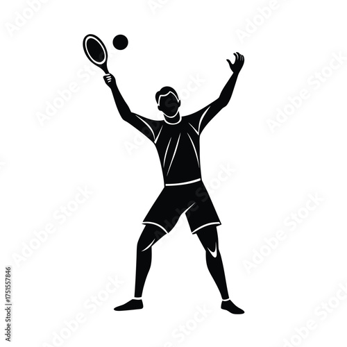 Tennis Player Silhouette Serving a Ball Keywords: tennis, player, silhouette, sport, game