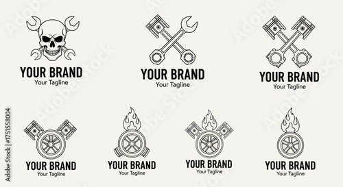 Set of vintage mechanic and motorcycle logo templates.
