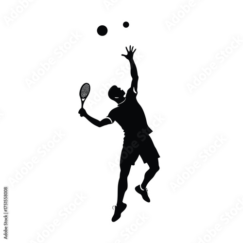 Tennis player tossing two balls for a serve silhouette
