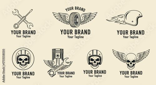 Vintage Motorcycle and Biker Emblems Collection for Branding and Apparel.