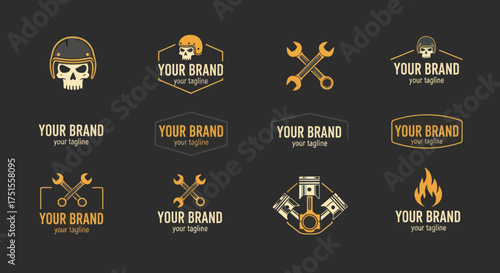 Set of twelve vintage motorcycle and automotive repair logo templates.