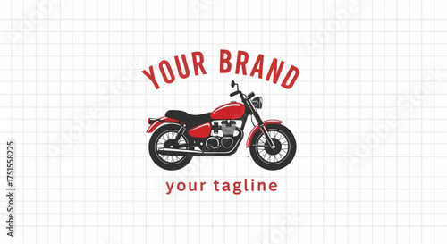 Classic red motorcycle logo design with brand name and tagline on white background.