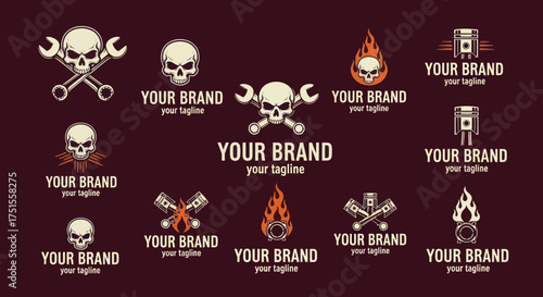 Set of Vintage Biker and Automotive Garage Logo Emblems.