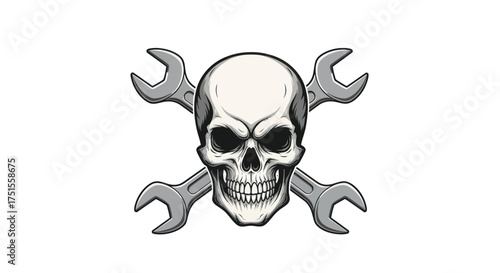 Skull and Crossed Wrenches Mechanic Logo Design.