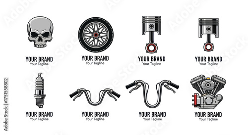 Vintage Motorcycle Parts and Skull Vector Logos Collection.