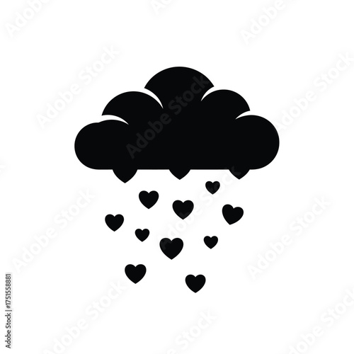Black cloud raining black hearts on white background