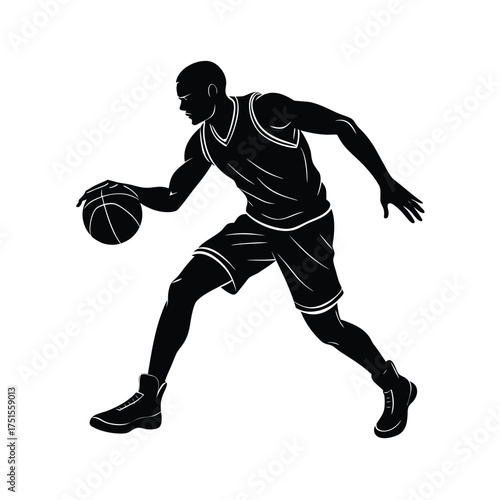 Basketball player silhouette dribbling with white accents