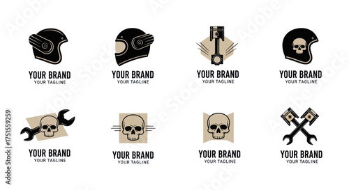 Motorcycle Club Logos Featuring Skulls and Helmets.