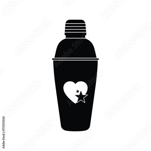 Black cocktail shaker with white heart and stars drink
