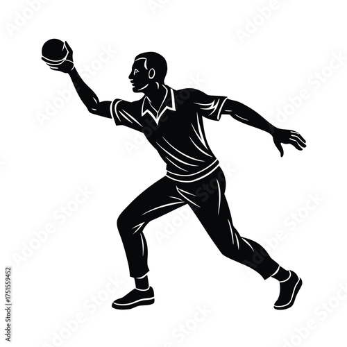 Bowler Silhouette in Action on White Background bowling