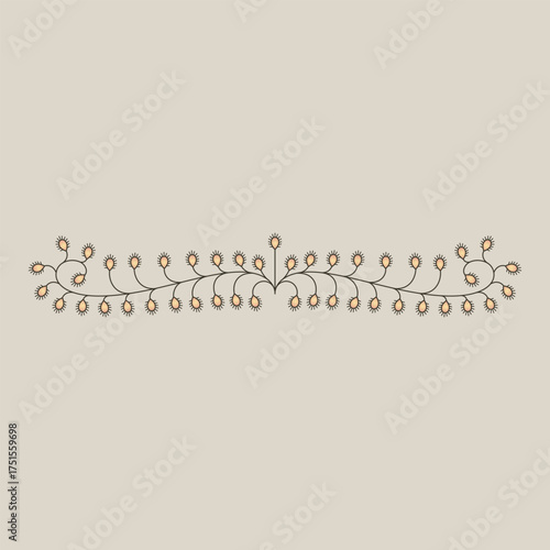 Symmetrical botanical frame or border with stylized branches. Medieval illuminated manuscript floral motif