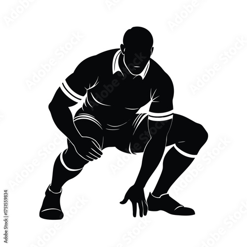 Rugby Player Deep Squat Silhouette on White Background