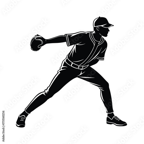 Silhouette of a baseball pitcher winding up to throw a pitch
